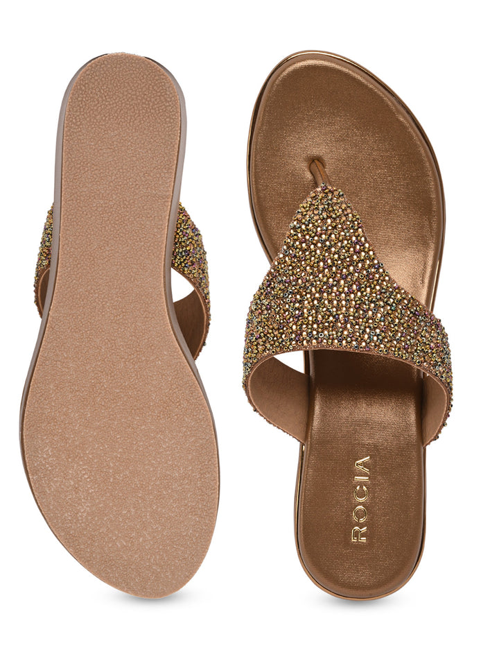 Rocia By Regal Antique Gold Women Embroidered Platforms