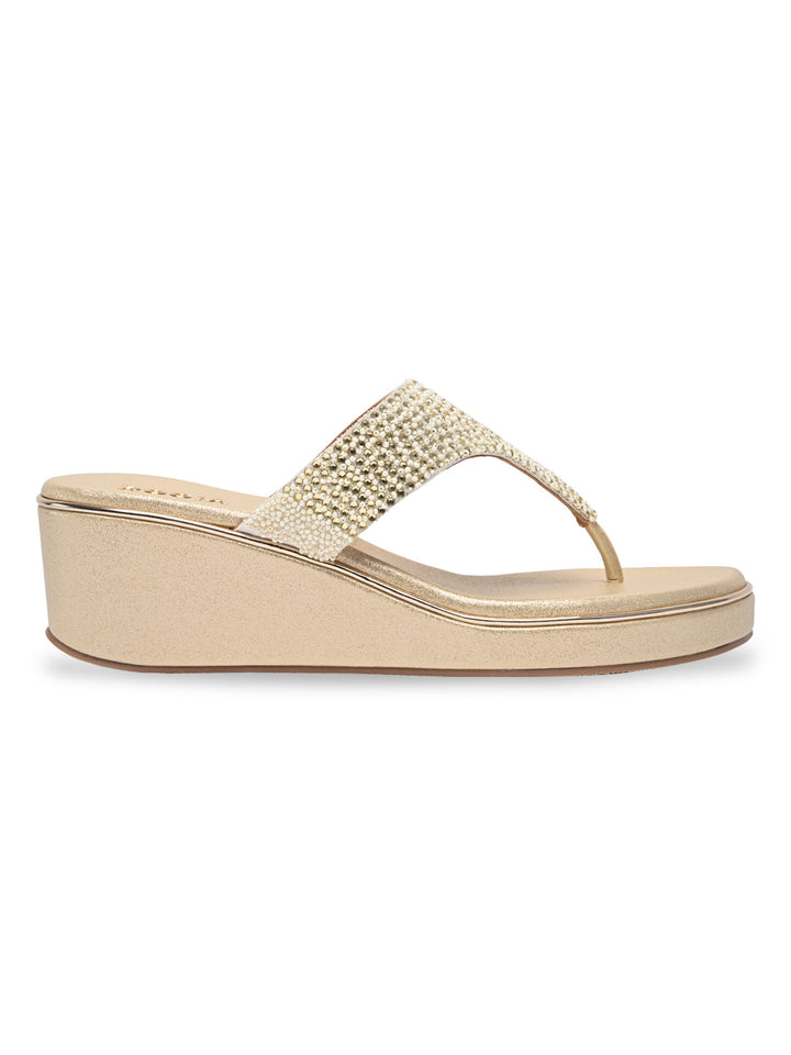 Rocia By Regal Gold Women Embroidered Platforms