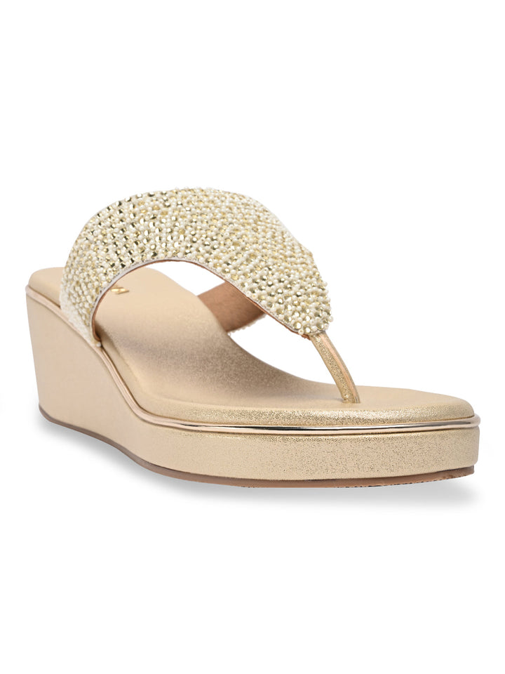 Rocia By Regal Gold Women Embroidered Platforms