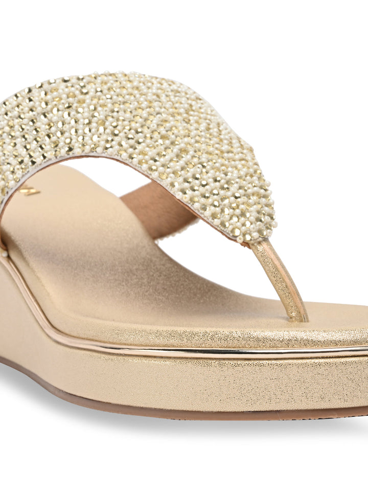 Rocia By Regal Gold Women Embroidered Platforms