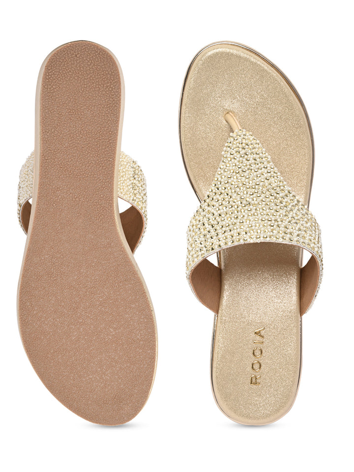 Rocia By Regal Gold Women Embroidered Platforms