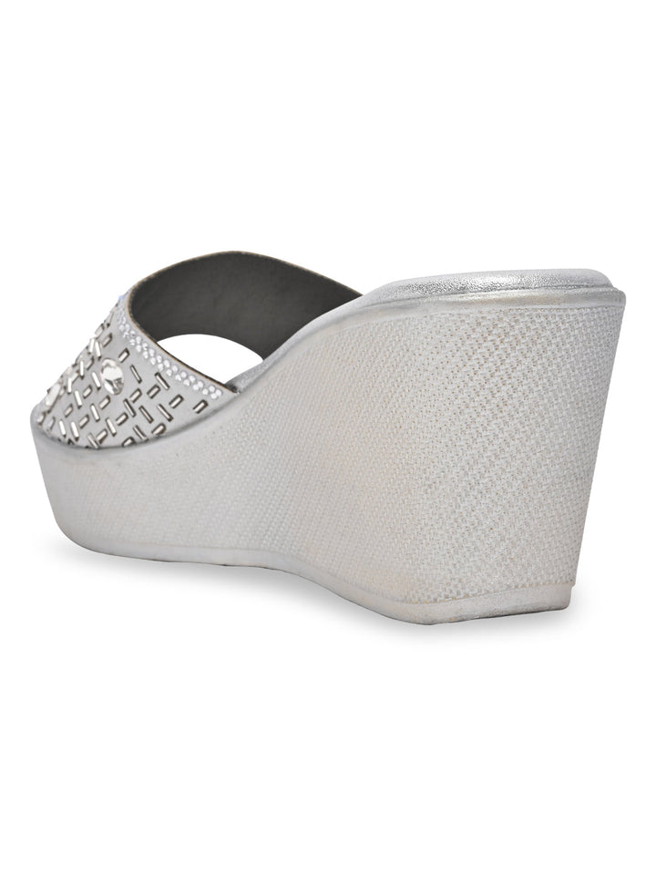 Rocia By Regal Silver Women Embroidered Platforms