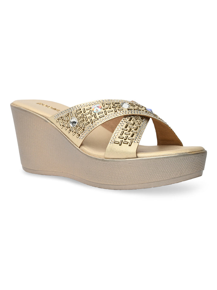 Rocia By Regal Gold Women Diamond Embellished Platforms