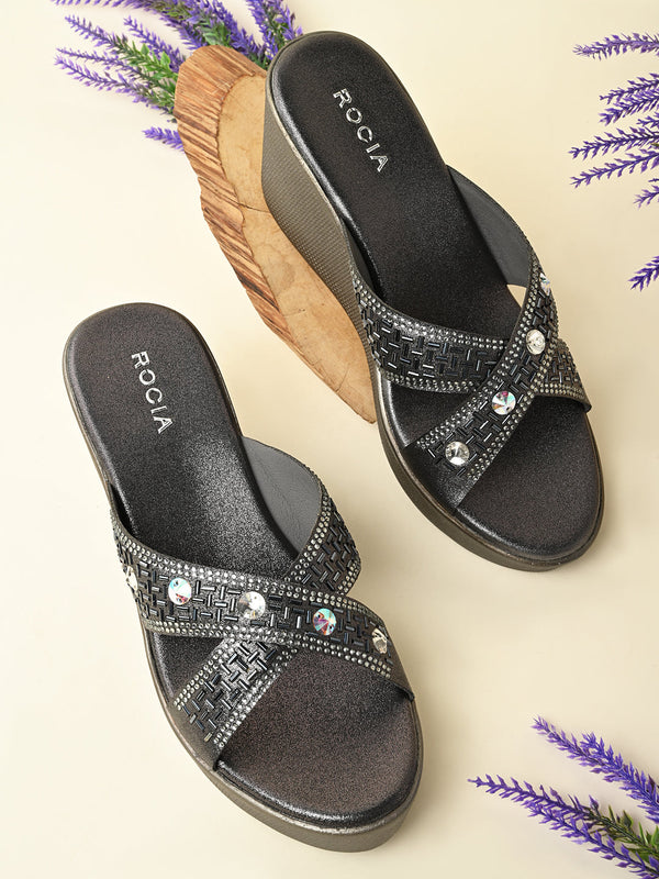 Rocia By Regal Grey Women Diamond Embellished Platforms