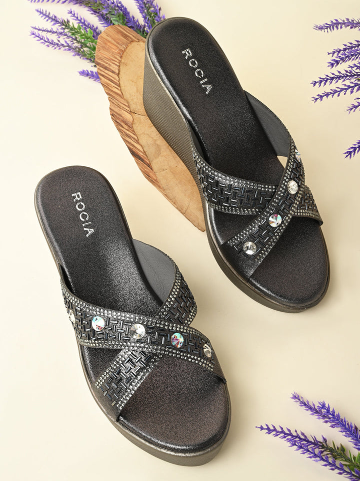 Rocia By Regal Grey Women Diamond Embellished Platforms