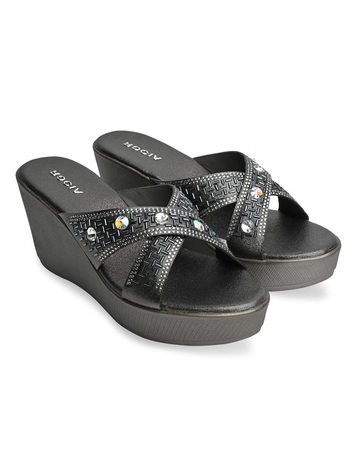 Rocia By Regal Grey Women Diamond Embellished Platforms