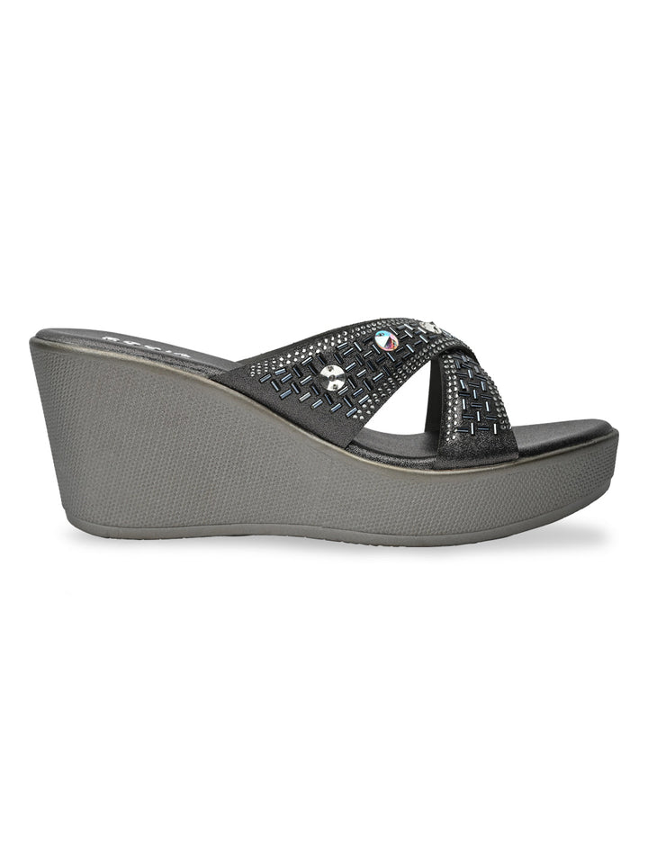 Rocia By Regal Grey Women Diamond Embellished Platforms
