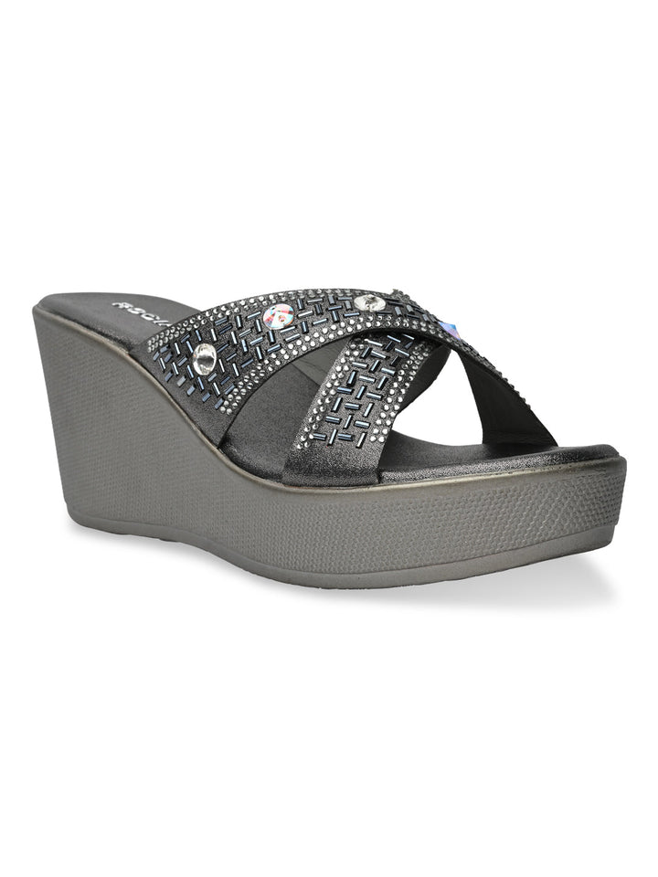 Rocia By Regal Grey Women Diamond Embellished Platforms