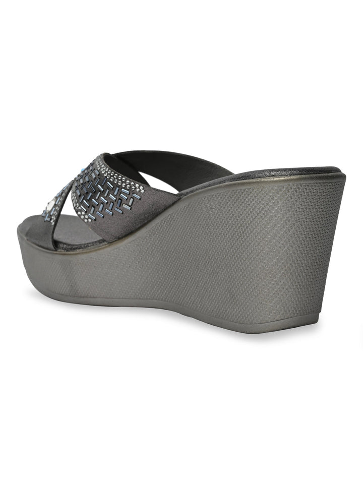 Rocia By Regal Grey Women Diamond Embellished Platforms