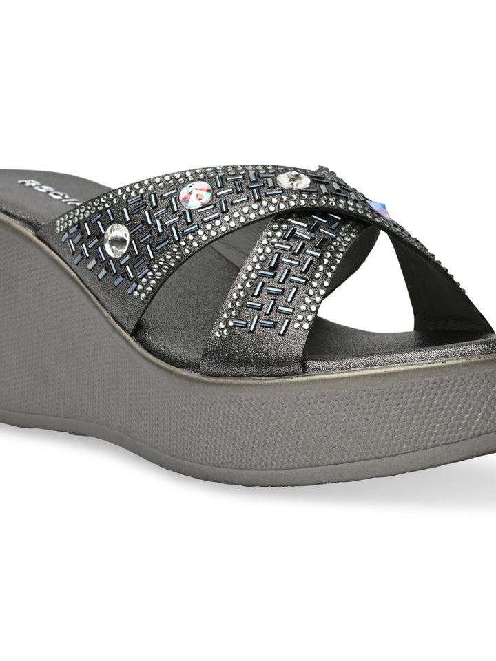 Rocia By Regal Grey Women Diamond Embellished Platforms