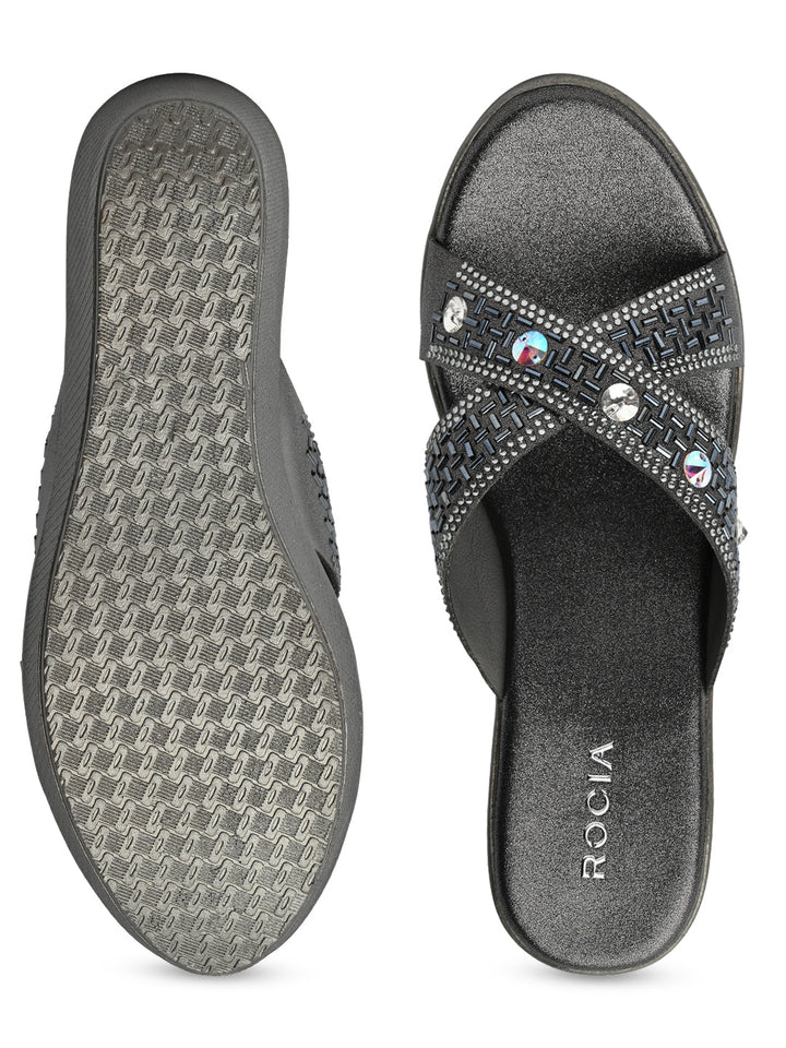Rocia By Regal Grey Women Diamond Embellished Platforms