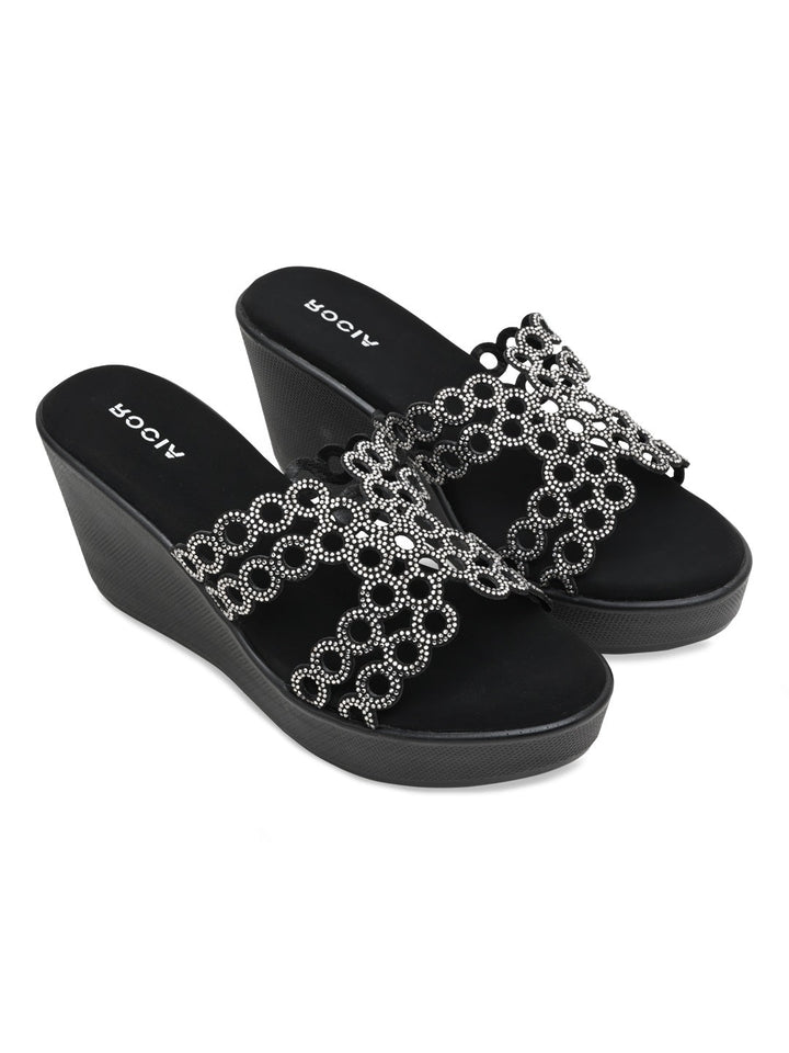 Rocia By Regal Black Women Diamante Embellished High Heel Platforms