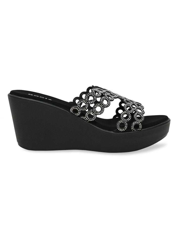 Rocia By Regal Black Women Diamante Embellished High Heel Platforms