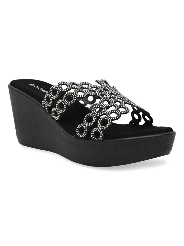 Rocia By Regal Black Women Diamante Embellished High Heel Platforms