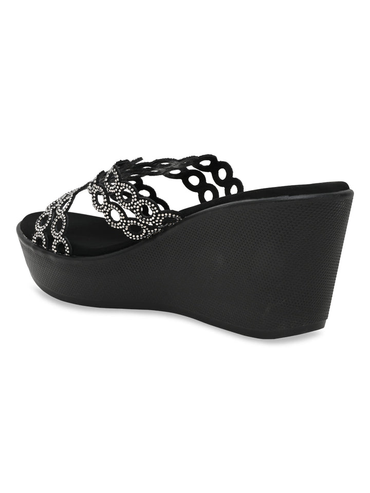 Rocia By Regal Black Women Diamante Embellished High Heel Platforms