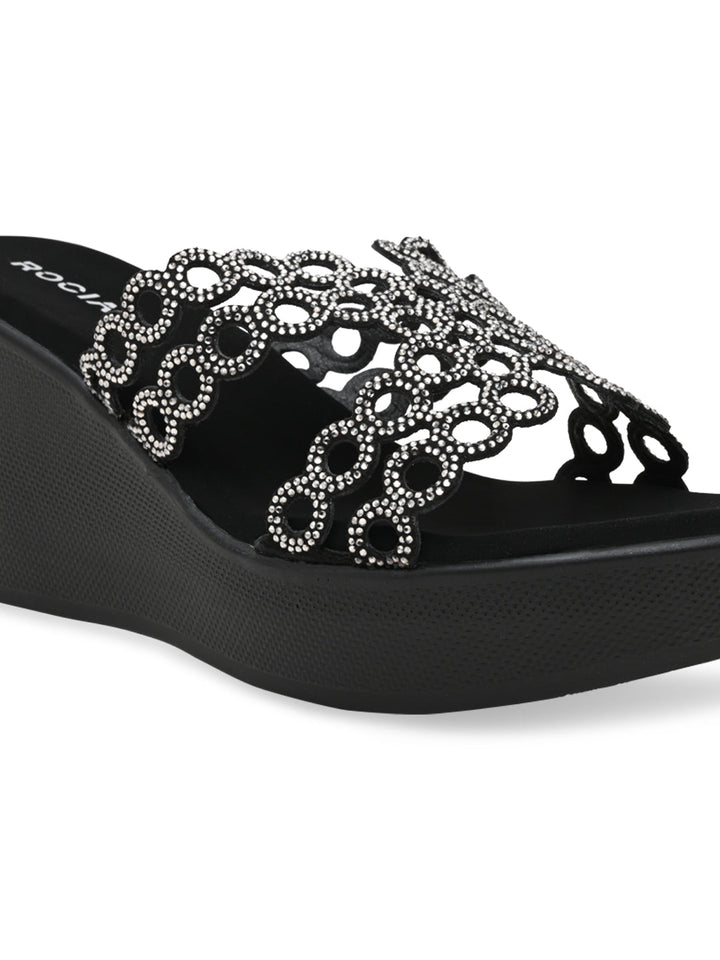 Rocia By Regal Black Women Diamante Embellished High Heel Platforms