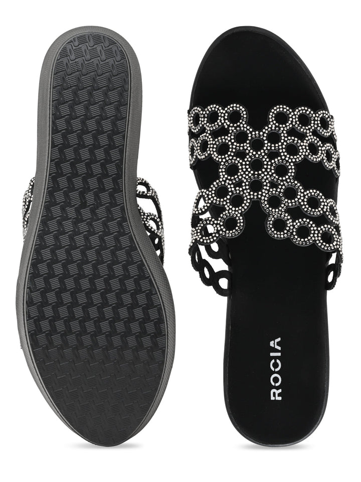 Rocia By Regal Black Women Diamante Embellished High Heel Platforms
