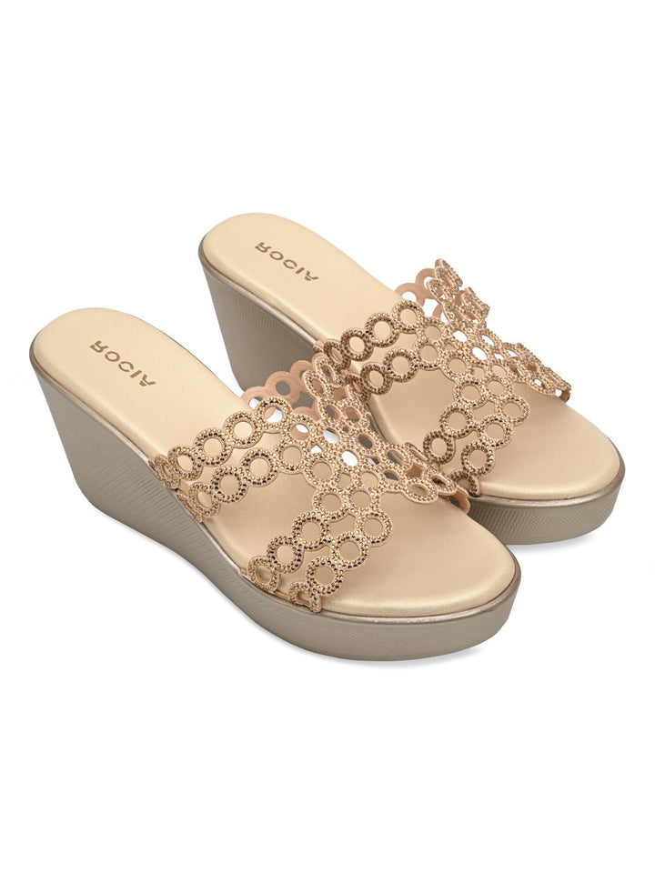 Rocia By Regal Gold Women Diamante Embellished High Heel Platforms