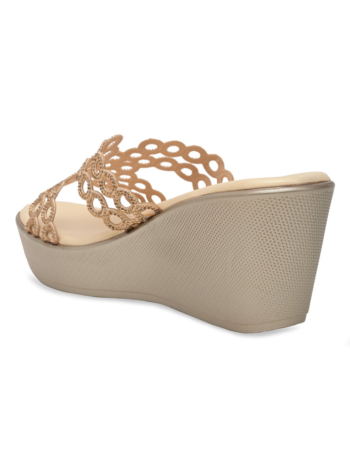 Rocia By Regal Gold Women Diamante Embellished High Heel Platforms