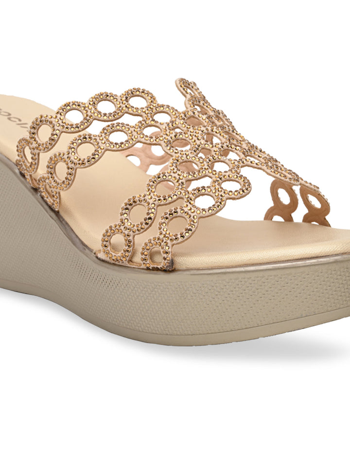 Rocia By Regal Gold Women Diamante Embellished High Heel Platforms