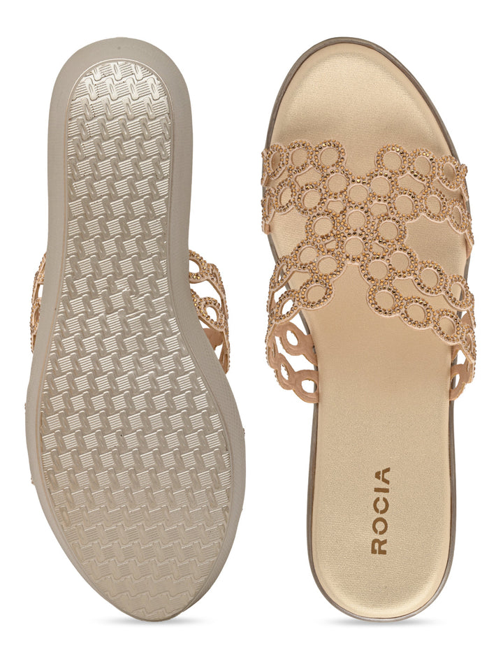 Rocia By Regal Gold Women Diamante Embellished High Heel Platforms