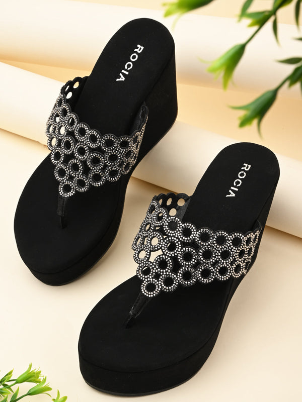 Rocia By Regal Black Women Diamante Embellished High Heel Platforms