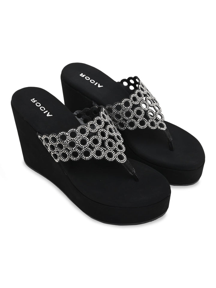 Rocia By Regal Black Women Diamante Embellished High Heel Platforms