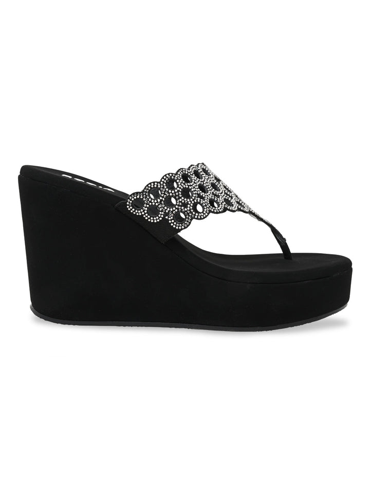 Rocia By Regal Black Women Diamante Embellished High Heel Platforms