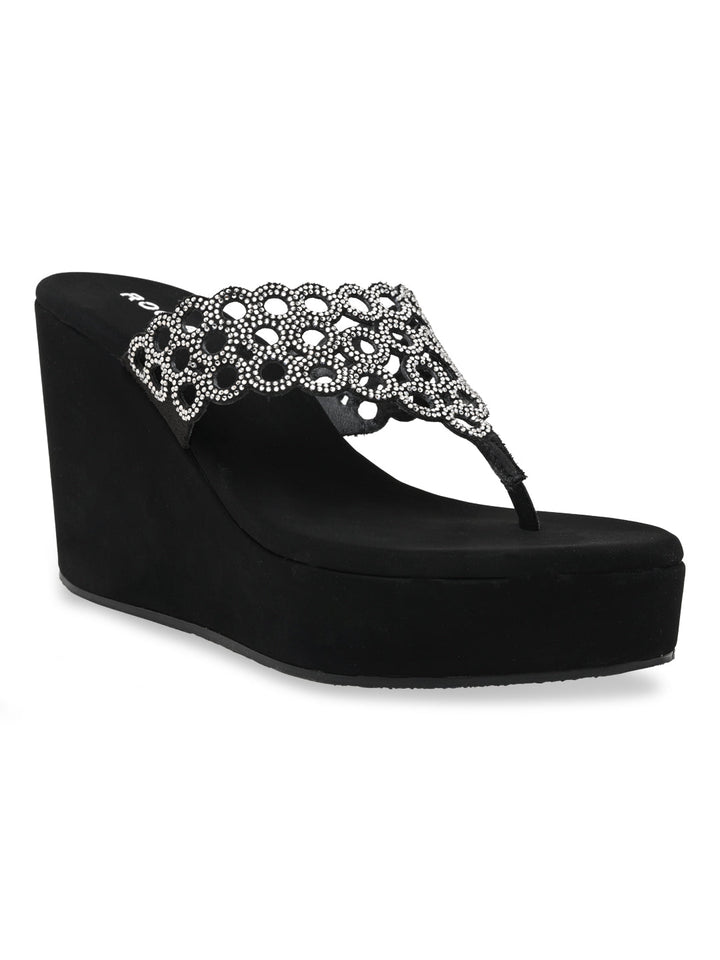 Rocia By Regal Black Women Diamante Embellished High Heel Platforms