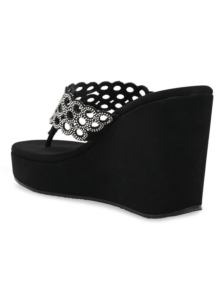 Rocia By Regal Black Women Diamante Embellished High Heel Platforms