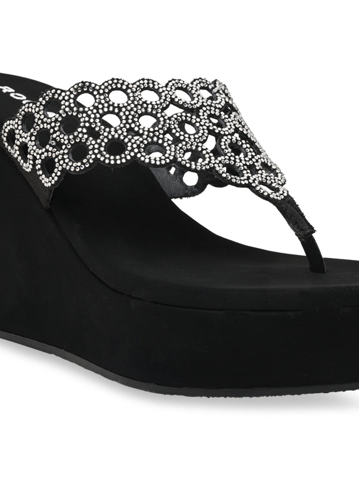 Rocia By Regal Black Women Diamante Embellished High Heel Platforms