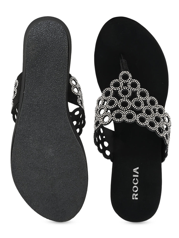 Rocia By Regal Black Women Diamante Embellished High Heel Platforms