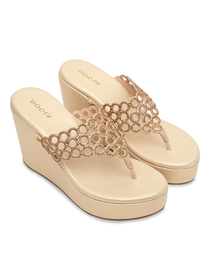 Rocia By Regal Gold Women Diamante Embellished High Heel Platforms