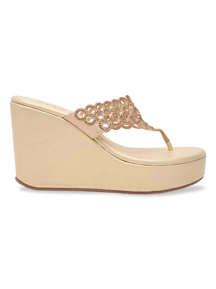 Rocia By Regal Gold Women Diamante Embellished High Heel Platforms