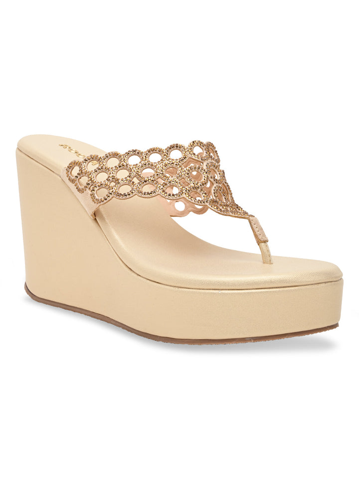 Rocia By Regal Gold Women Diamante Embellished High Heel Platforms