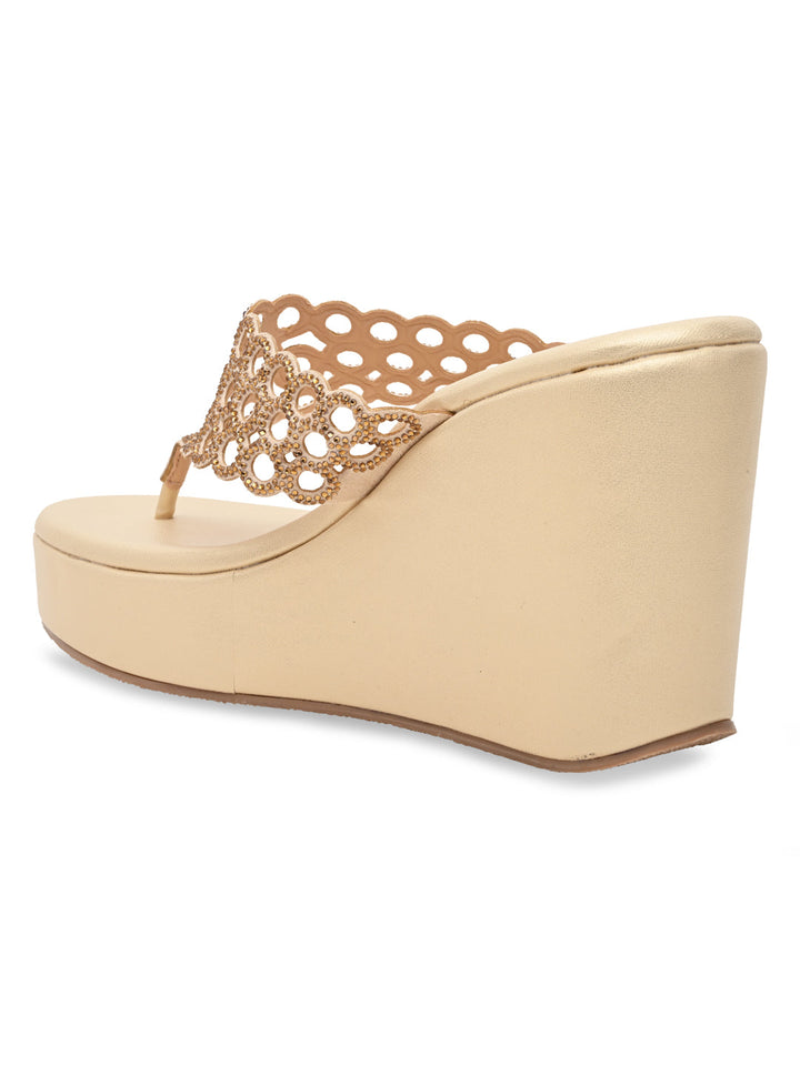 Rocia By Regal Gold Women Diamante Embellished High Heel Platforms