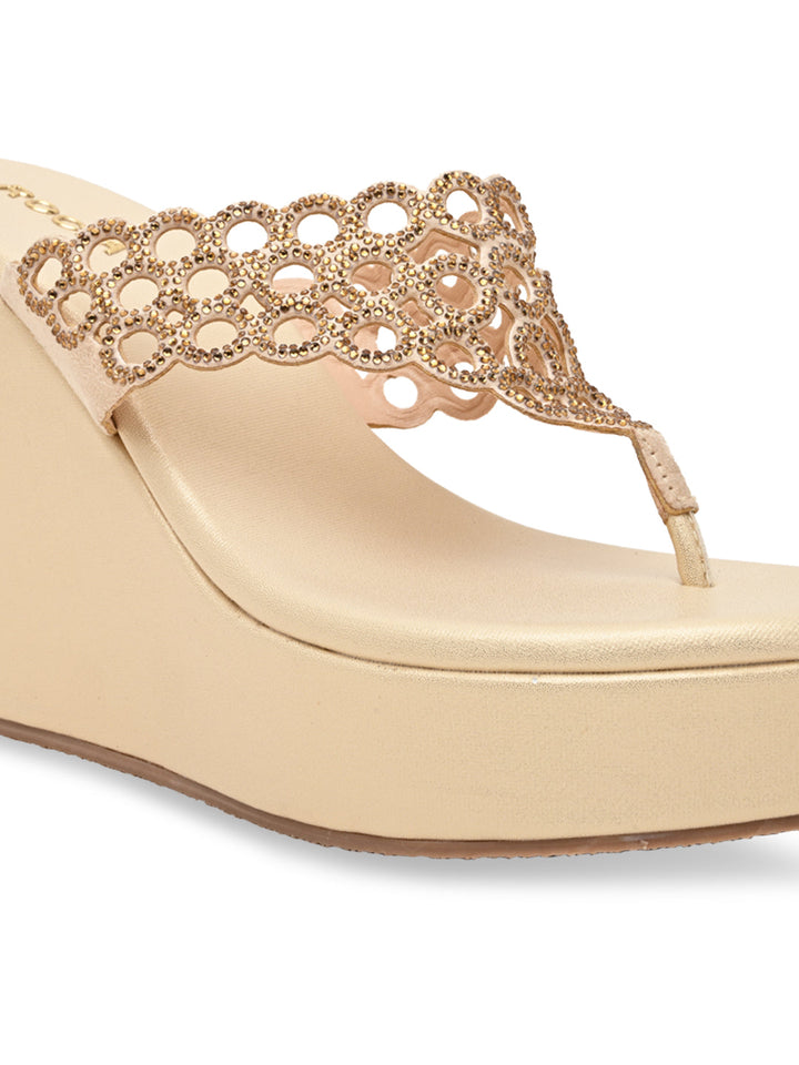Rocia By Regal Gold Women Diamante Embellished High Heel Platforms