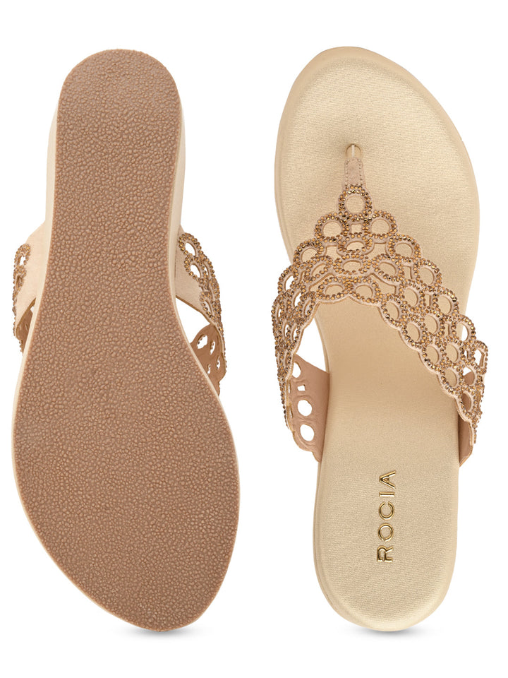 Rocia By Regal Gold Women Diamante Embellished High Heel Platforms