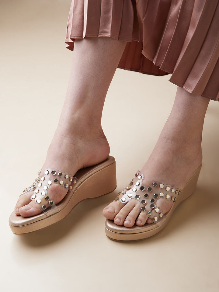 Rocia By Regal Rose Gold Women Vinyl Studded Platforms