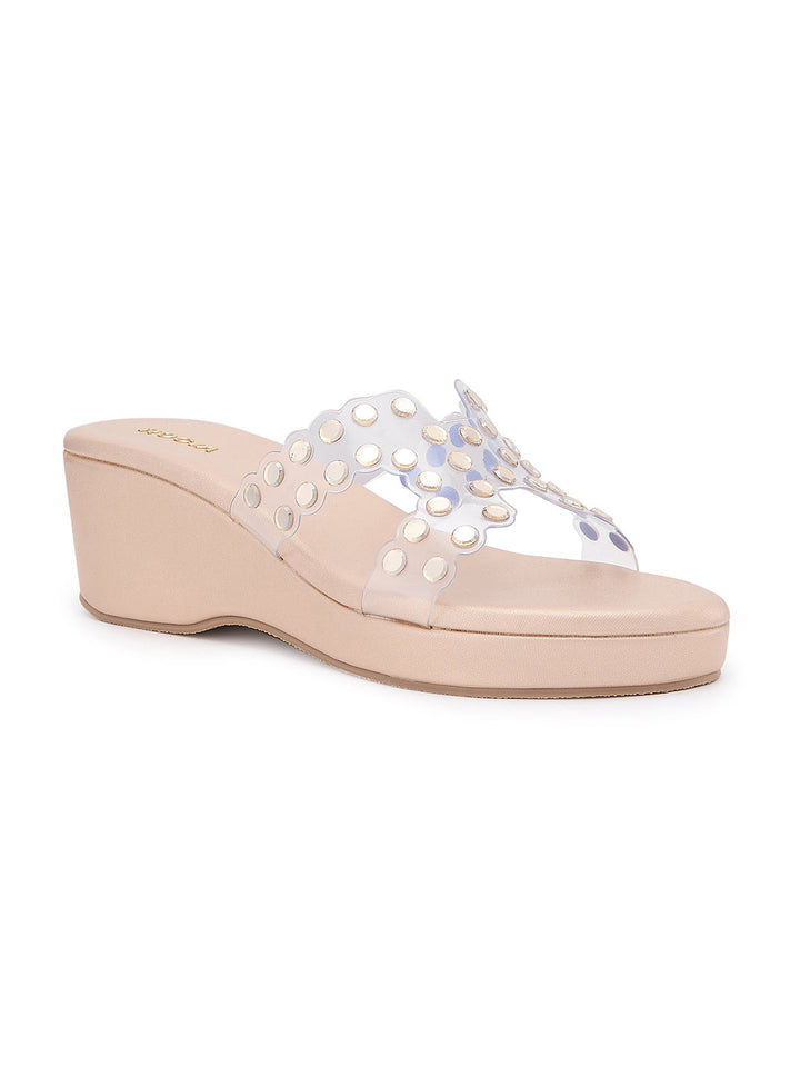 Rocia By Regal Rose Gold Women Vinyl Studded Platforms