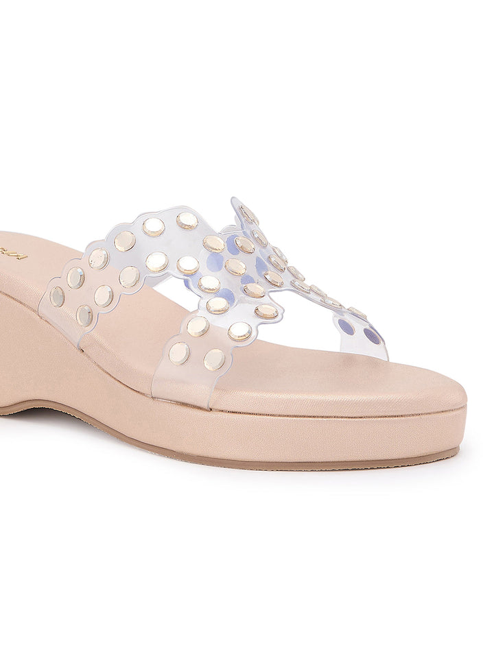 Rocia By Regal Rose Gold Women Vinyl Studded Platforms