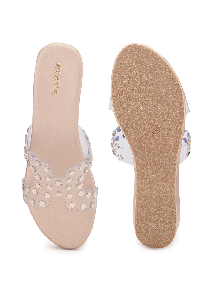 Rocia By Regal Rose Gold Women Vinyl Studded Platforms