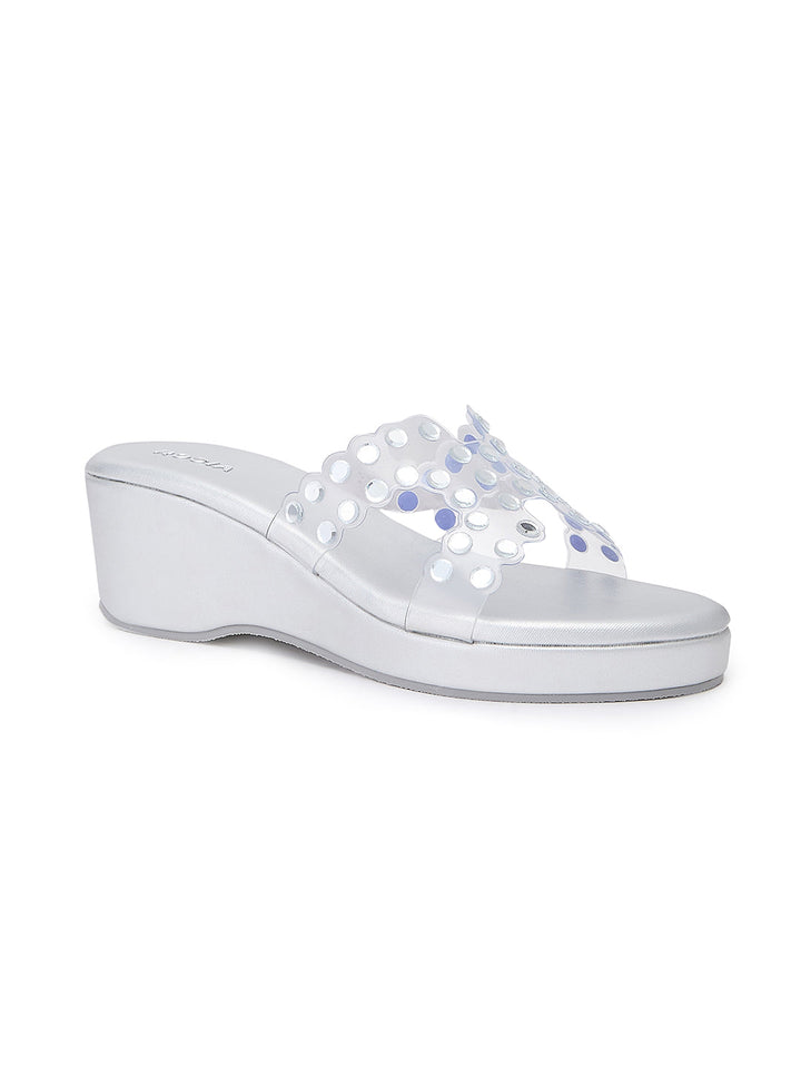 Rocia By Regal Silver Women Vinyl Studded Platforms