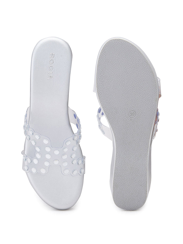 Rocia By Regal Silver Women Vinyl Studded Platforms