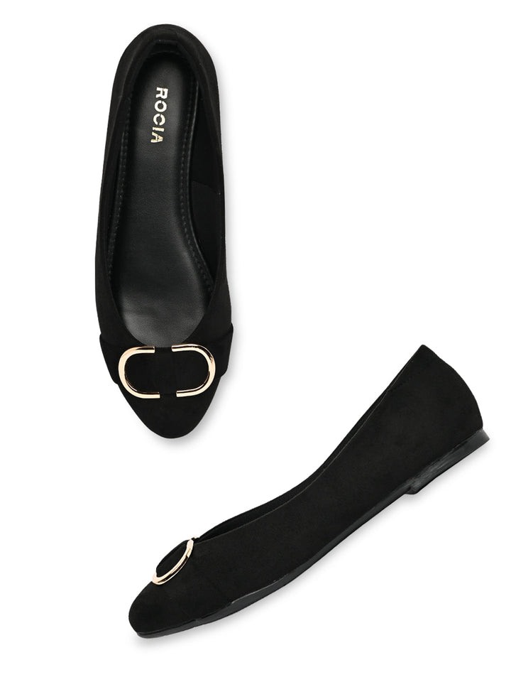 Rocia By Regal Black Women Suede Ballerinas