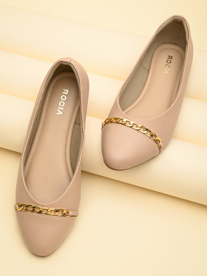 Rocia By Regal Beige Women Buckled Ballerinas