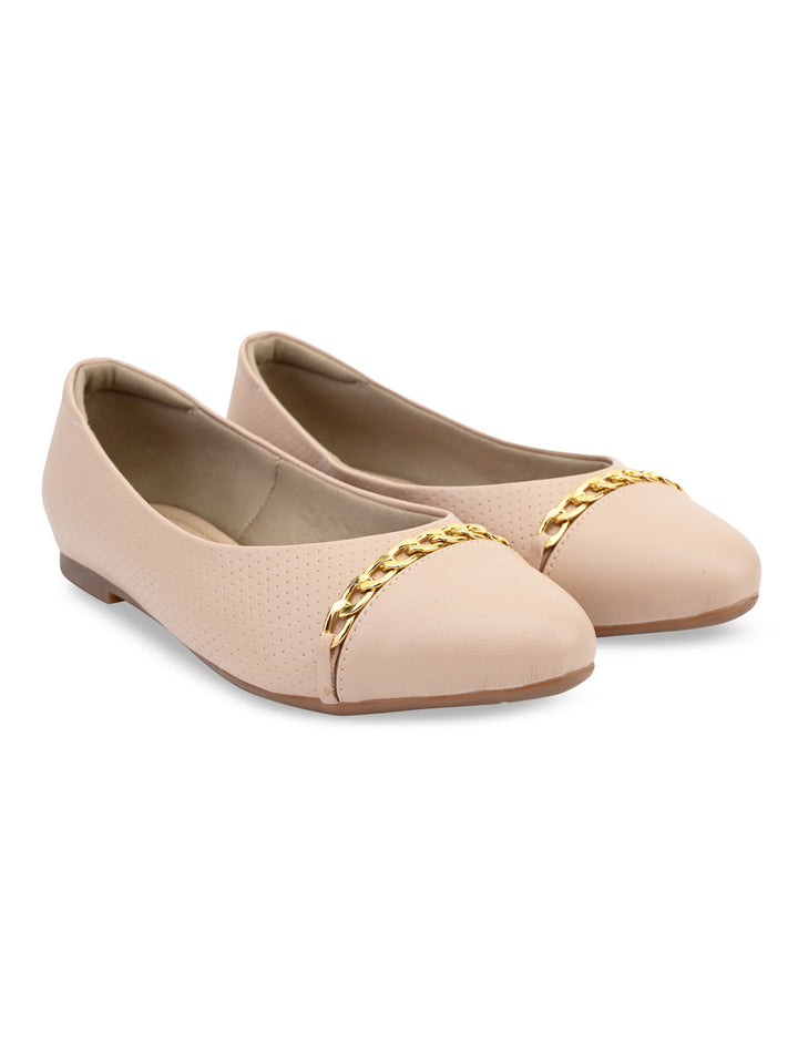 Rocia By Regal Beige Women Buckled Ballerinas