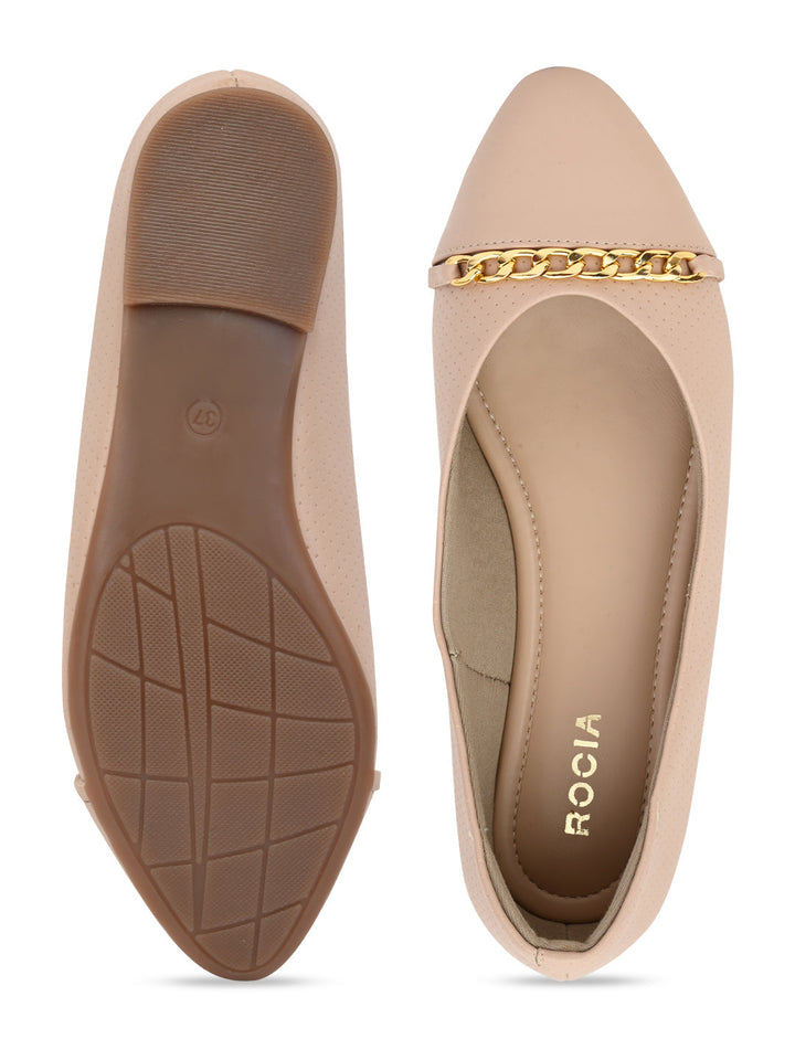Rocia By Regal Beige Women Buckled Ballerinas