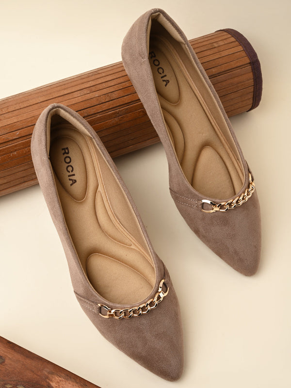 Rocia By Regal Chickoo Women Pointed Suede Ballerinas
