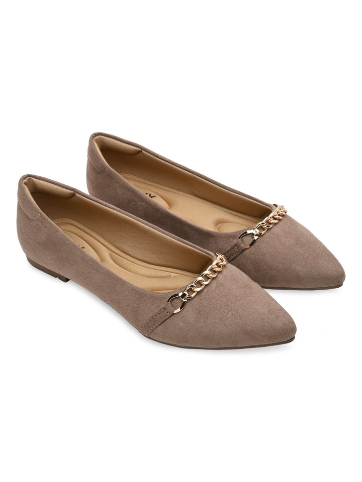 Rocia By Regal Chickoo Women Pointed Suede Ballerinas